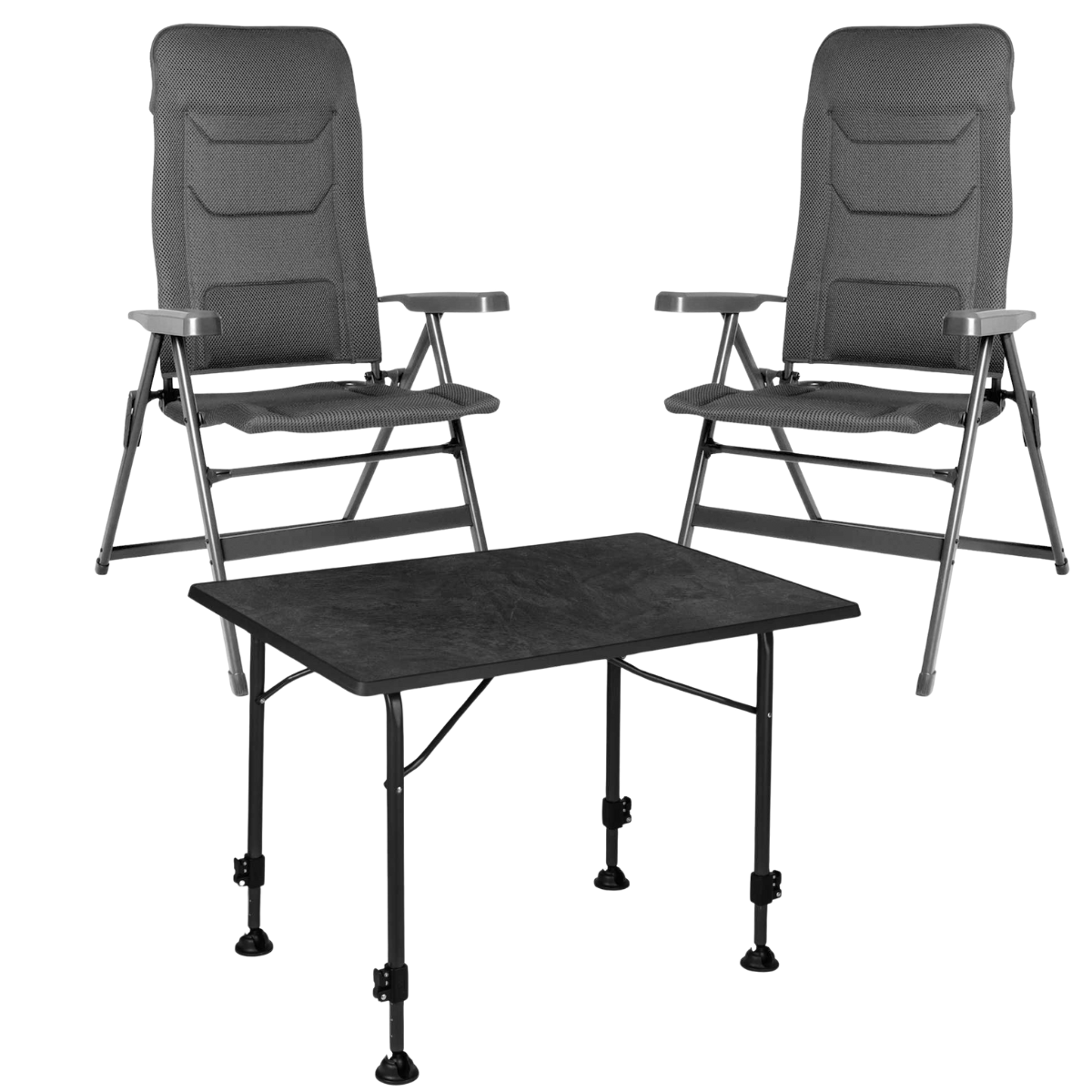 BRUNNER Campingstuhl ARAVEL VITACHIC 3D - M Dunkelgrau 2er-Set - Tisch LINEAR 80x60 cm Black - 0404065N-C69M 0406036N.C69