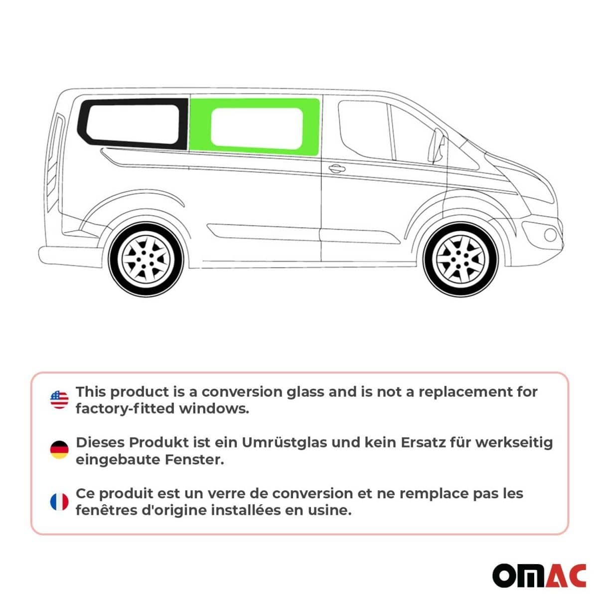 OMAC Seitenfenster Seitenscheibe Ford Transit Custom L1-L2 Bj. 2013-2023 Vorne Rechts - 2624405-1FSFR