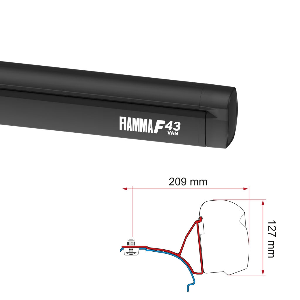 FIAMMA Markise F43 Van 270 Deep black inkl. Adapterkit VW T5 T6 mit C-Schiene-08833A02R 98655A686