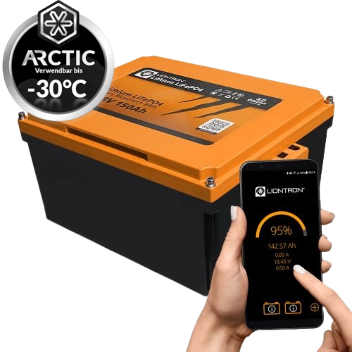 LIONTRON Lithium-Batterie LiFePO4 12-8V 150Ah Arctic Untersitz-Batterie LX Smart BMS mit Bluetooth - LIDUCSM12150LX-A