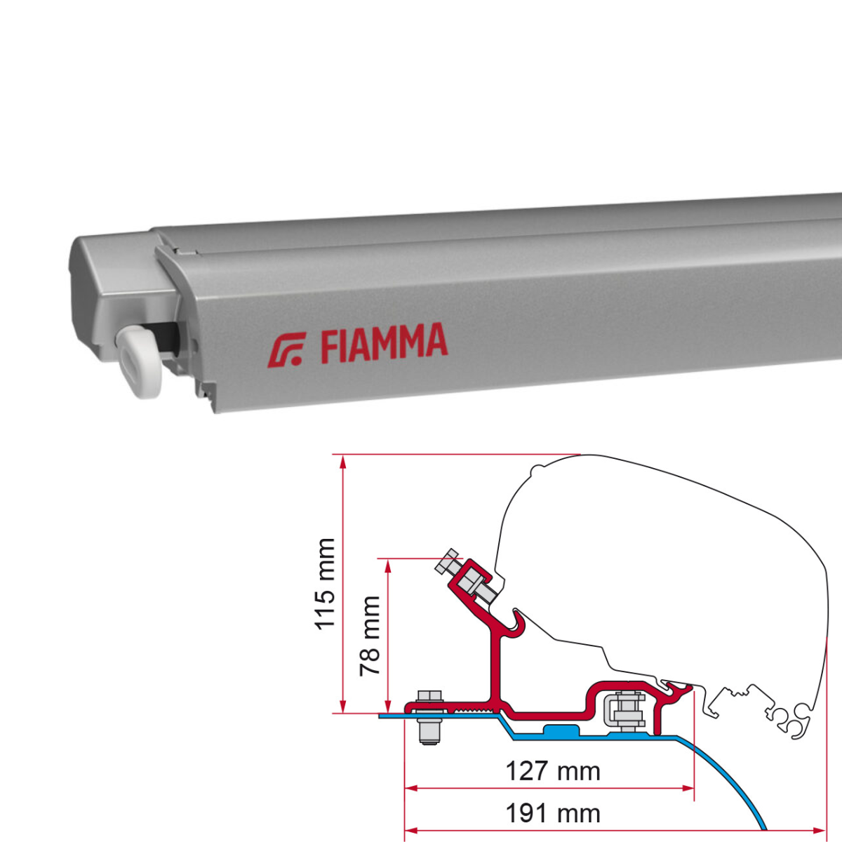 Markise FIAMMA F80 S 400 Royal grey Gehaeuse titanium inkl. Adapterkit Fiat Ducato Jumper H3 L4 - 07832E01R 98655-656