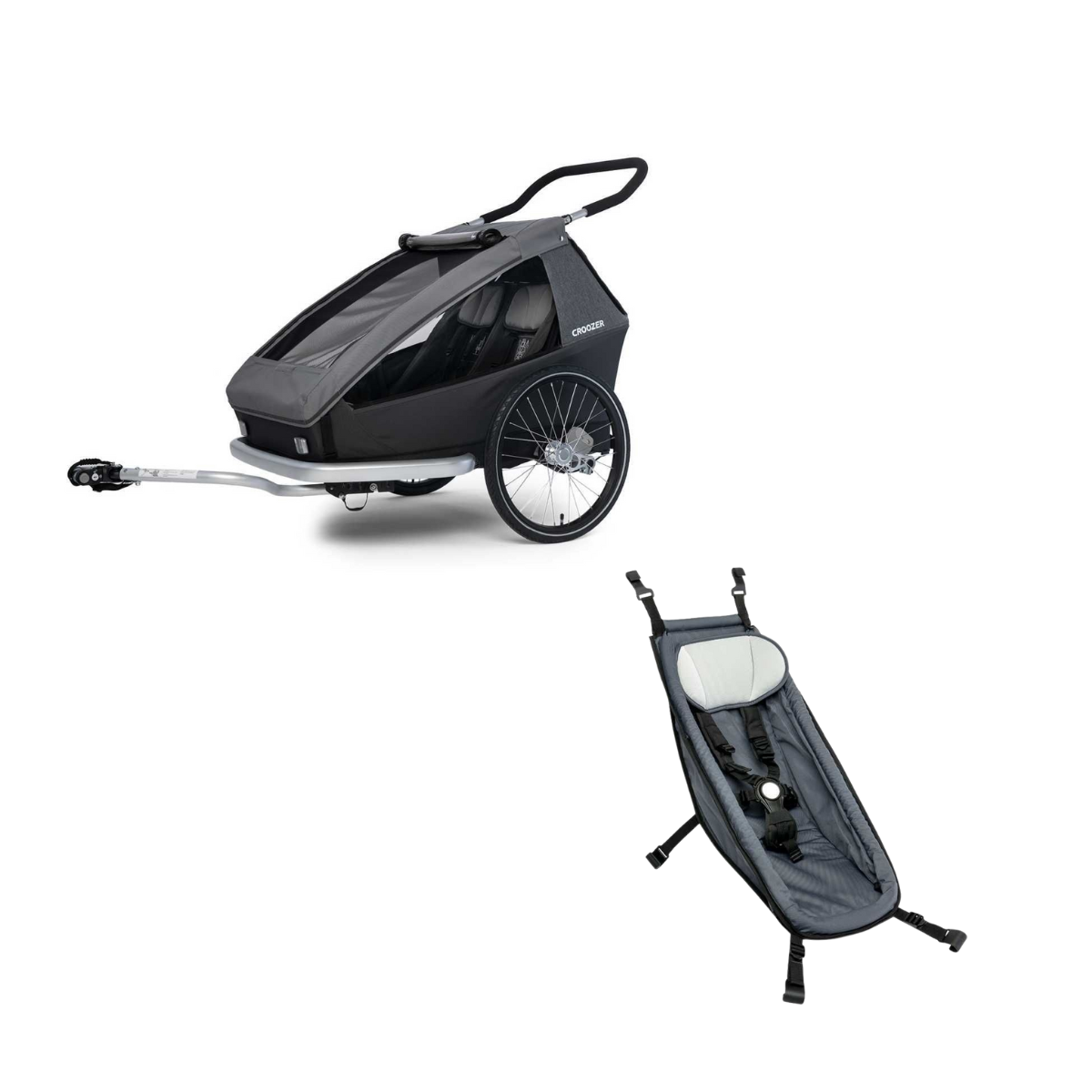 CROOZER Kinderfahrradanhänger Kid Keeke 2 2in1-Set Mountain Grey mit 1 Babysitz