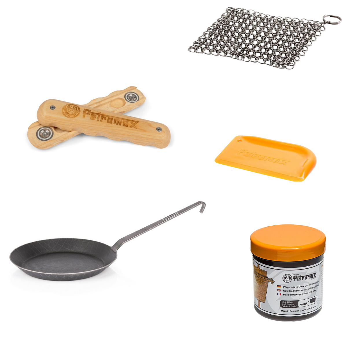 PETROMAX schmiedeeiserne Pfanne SP24 mit Holzgriff - Starterset sp24 scrub ft-pflege handle-sp-w os 