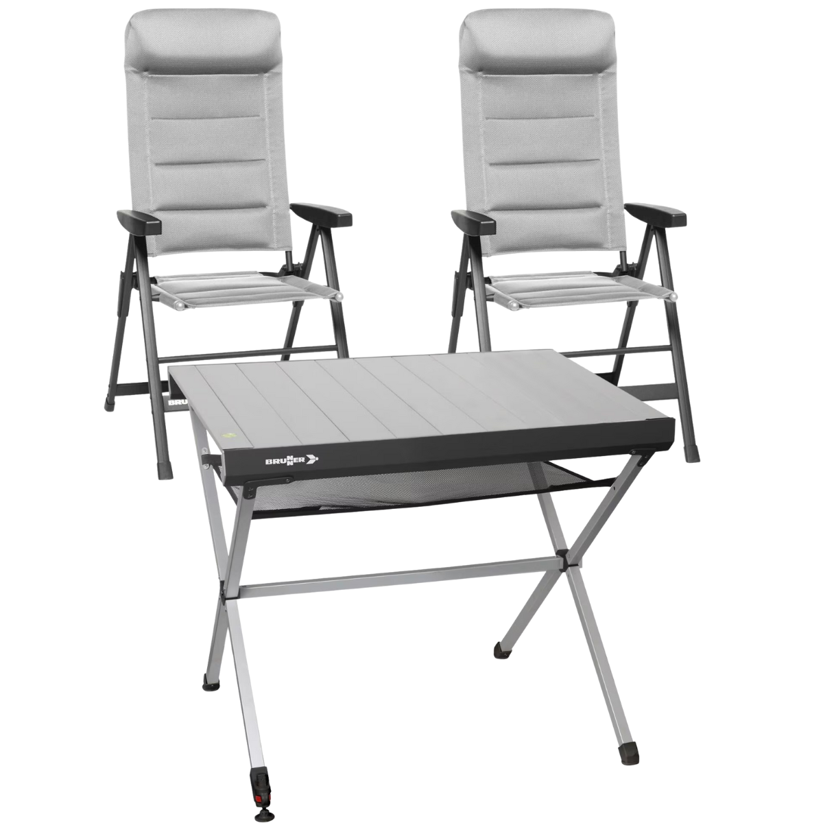 BRUNNER Campingstuhl SKYE 3D Hellgrau 2er-Set - Rolltisch TITANIUM AXIA 2 104x62 cm - 0404063N.C06 0406097N