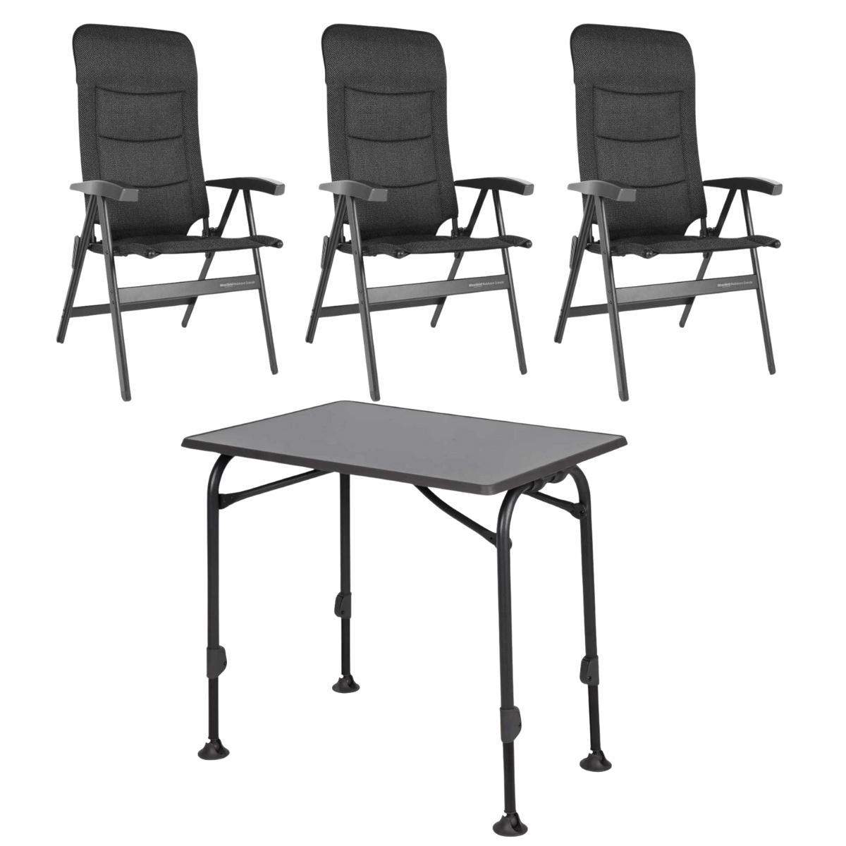 WESTFIELD Campingstuhl Noblesse Grande brown melange 3er-Set - Tisch AIRCOLITE 100x68 cm black - 101-102 BM 201-27261