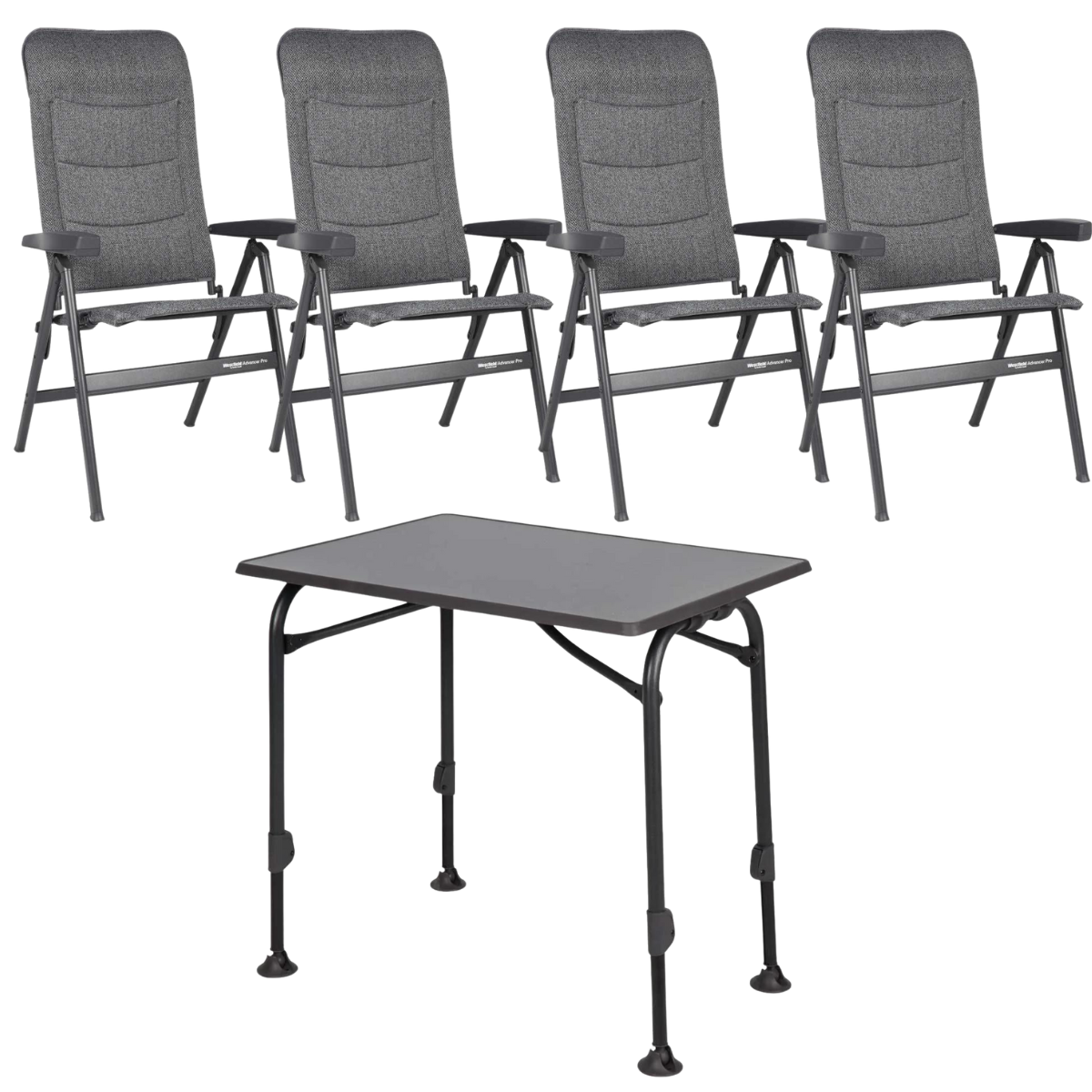 WESTFIELD Campingstuhl Advancer Pro grey melange 4er-Set - Tisch AIRCOLITE 120x80 cm black - 201-1884 GM 201-27251