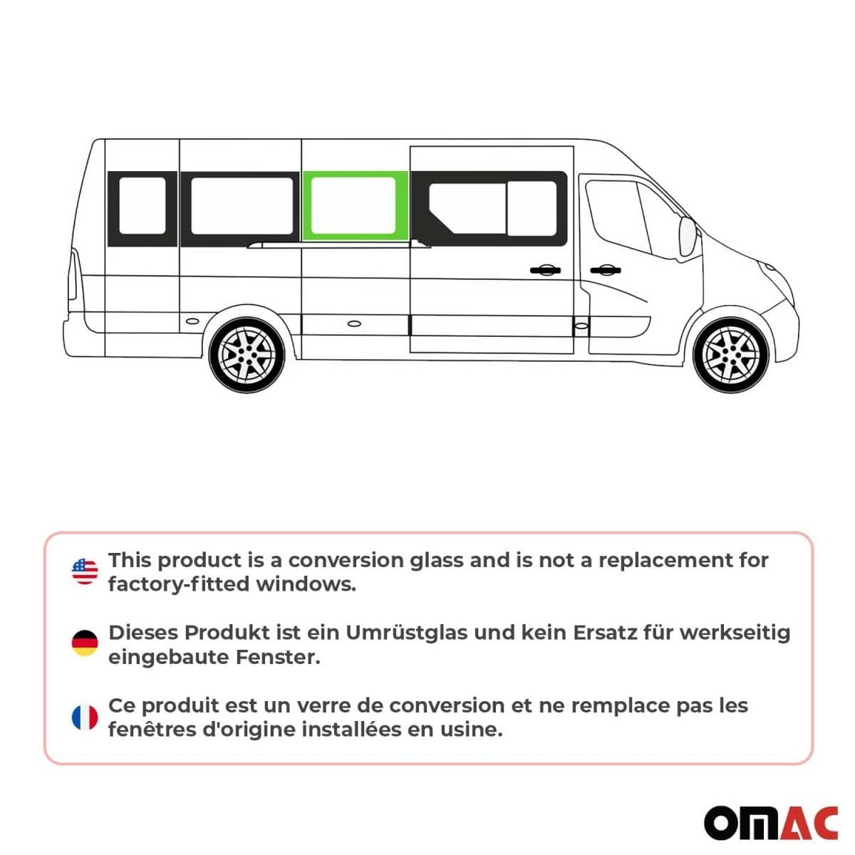 OMAC Seitenfenster Seitenscheibe Opel Movano L3-L4 Bj. 2010–2021 Mitte Rechts Schiebetuer - 6125405F-1MSDFR