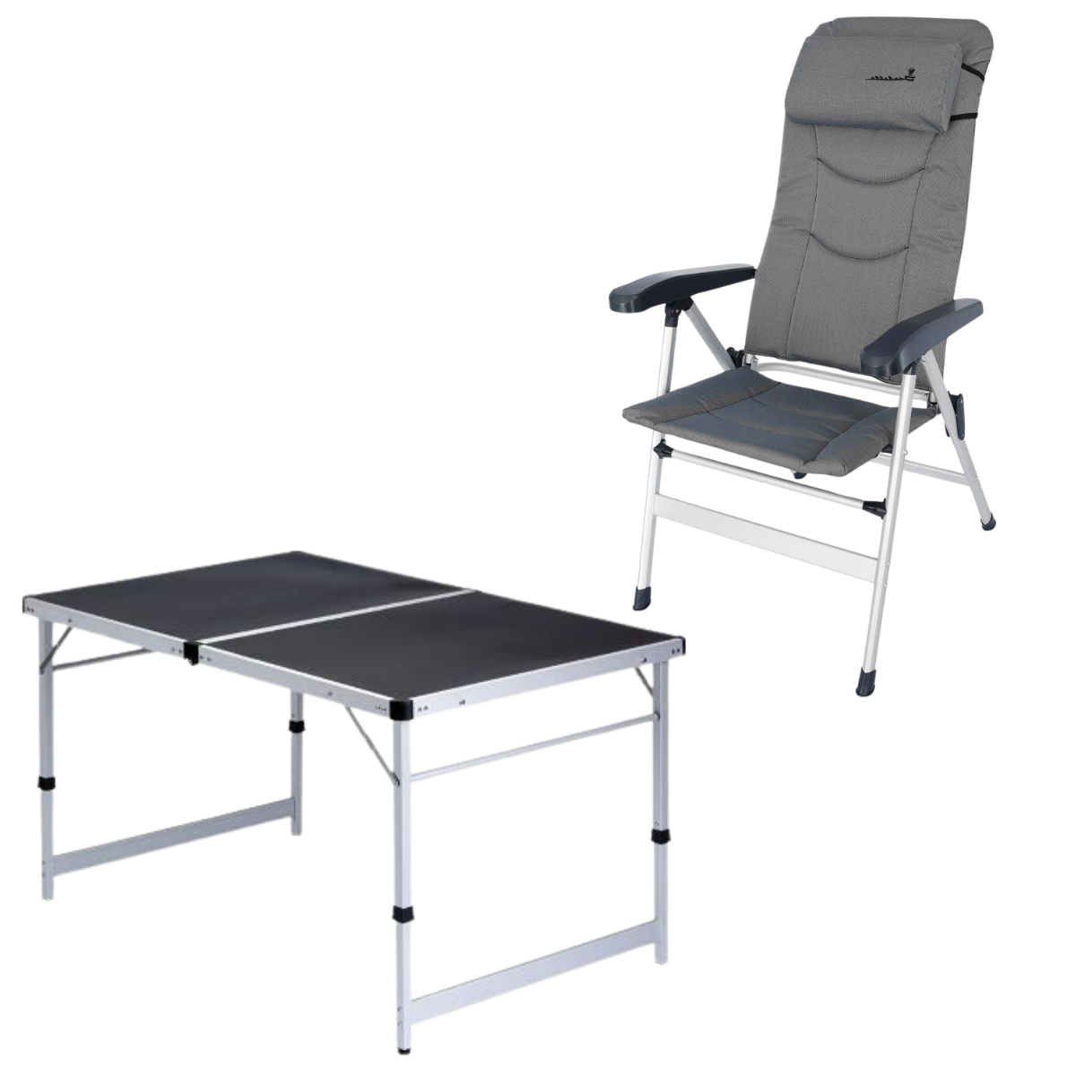 ISABELLA Campingstuhl Thor hellgrau mit Klapptisch 80 x 120 cm