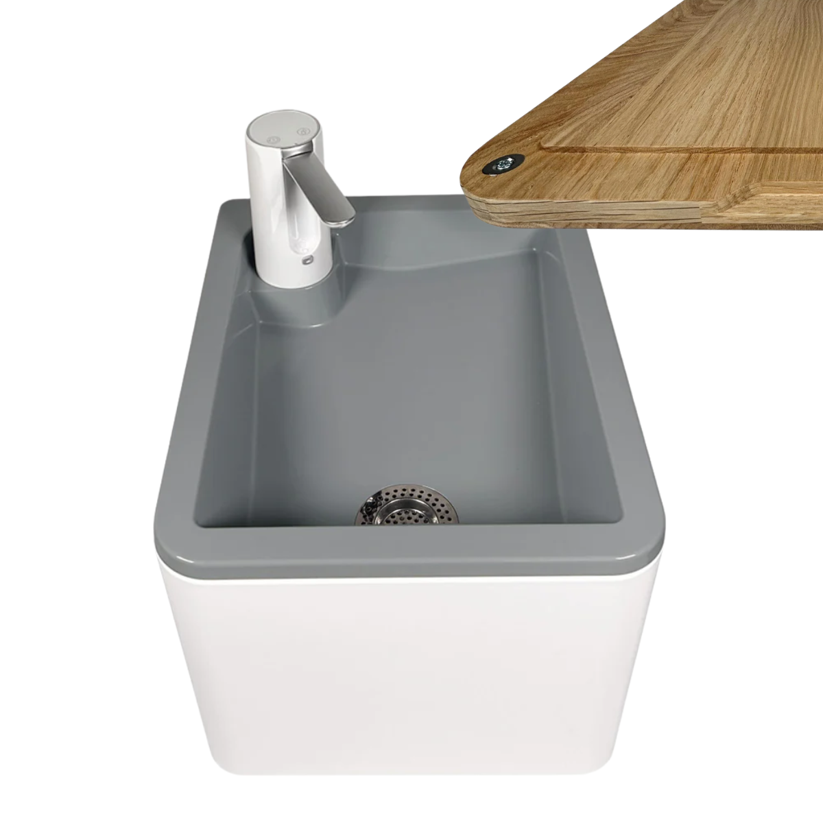 TRELINO Splash Premium - Waschbecken Größe S Weiß mit magnetischen Holzdeckel TRELINO Splash Premium - Waschbecken Groesse S Weiss mit magnetischen Holzdeckel - T6-01021