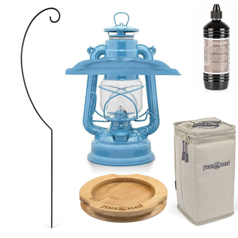 FEUERHAND Sturmlaterne 276 Pastel Blue Premium-Set 3.0