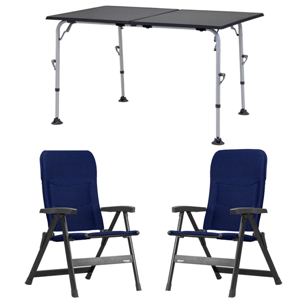 Set 1 Tisch WESTFIELD Aircolite Extender Tisch 120 x 80 cm faltbar - Performance Series - 201-17301 und 2 WESTFIELD Prince Stuhl dark blue - Performance Series - 201-986 DB