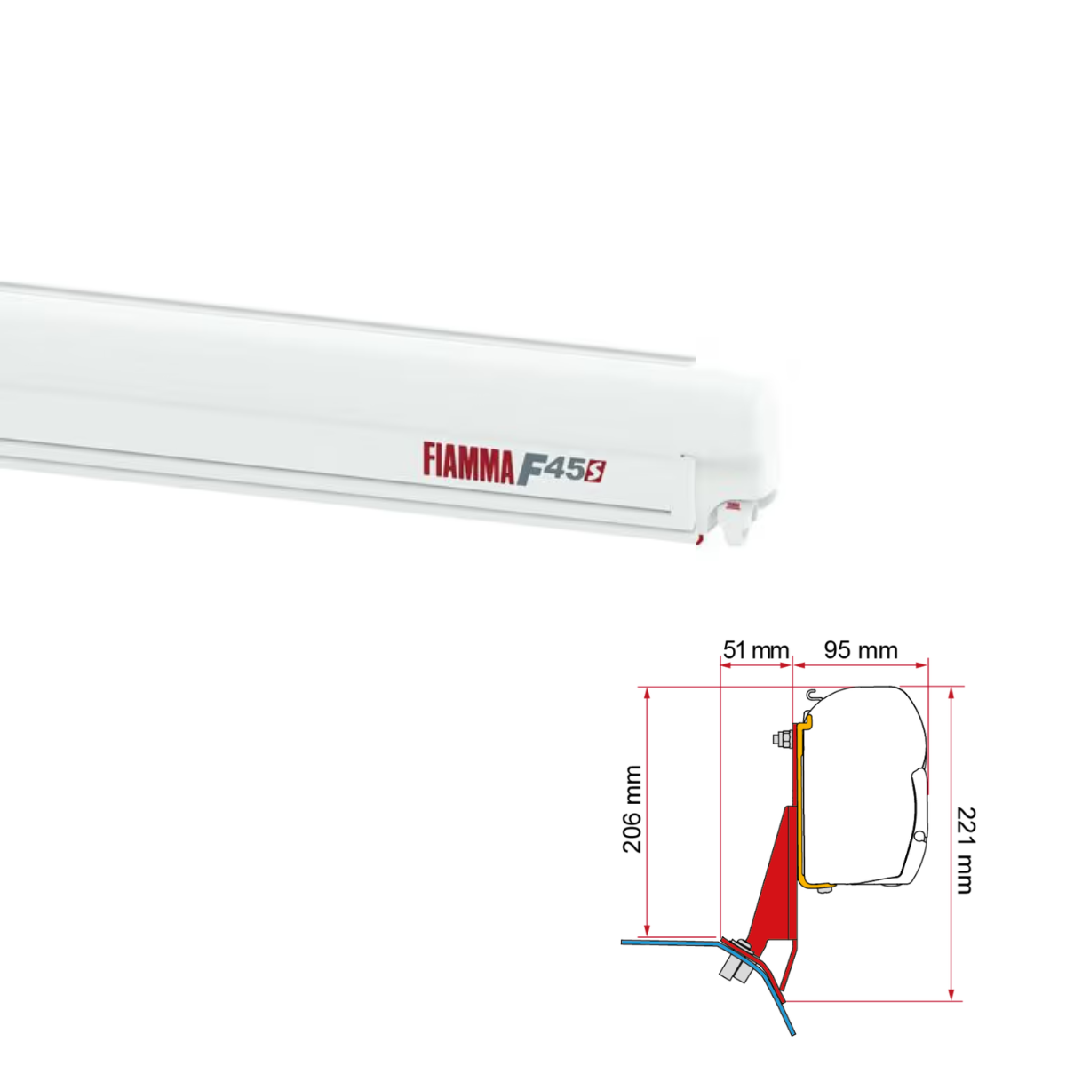 Markise FIAMMA F45 S 260 Royal grey Gehaeuse weiss inkl- Adapterkit Ford Custom V710 ab Bj- 2023 - VW T7 Transp- ab Bj. 2025 High Roof H1 L1 - 06280H01R 98655Z196