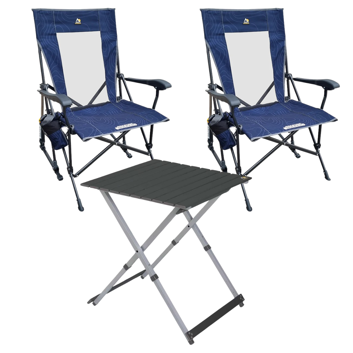 Set GCI Tisch Camp Table 25 - 2 Schaukelstuehle RoadTrip Rocker Navy Topo - 376273 39226