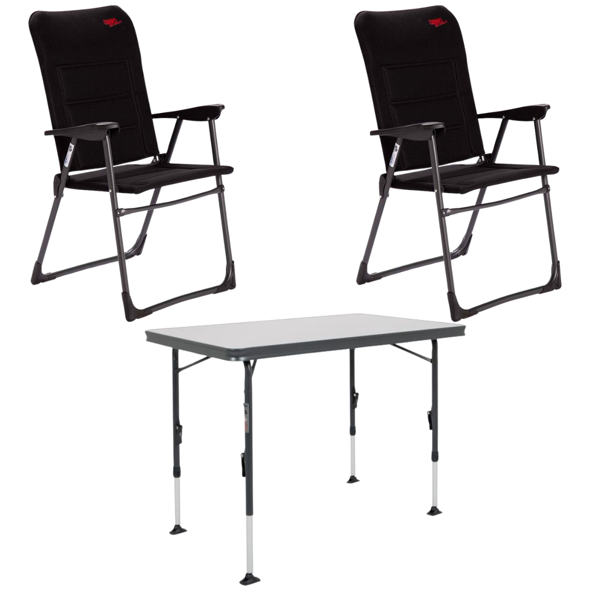 CRESPO Campingstuhl Air Deluxe AP-218-ADS schwarz 2er-Set - Tisch Sevilla AP-246 101x65 cm schwarz - 1148301 1151360