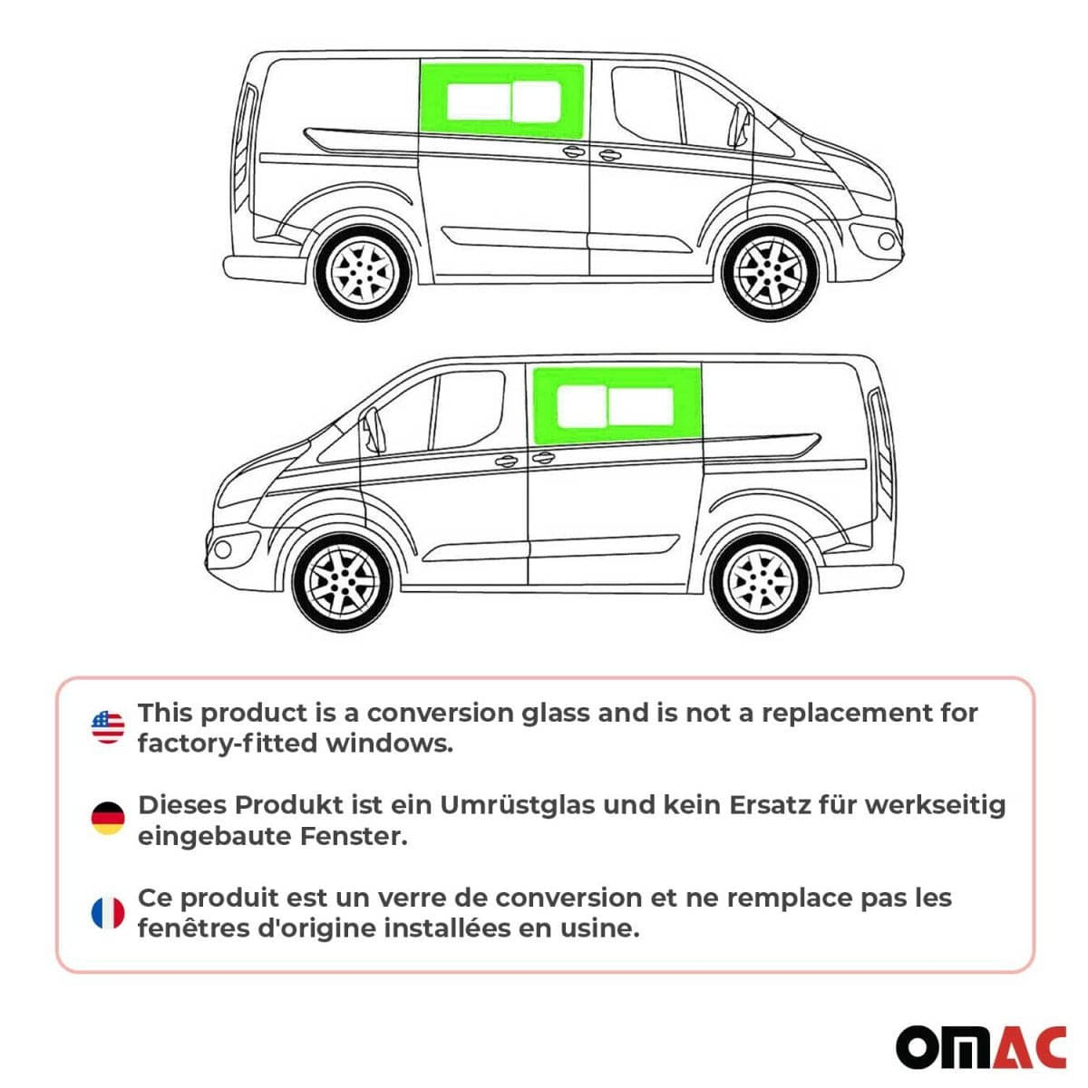 OMAC Seitenfenster Schiebefenster Ford Transit Custom L1-L2 Bj. 2013-2023 2er-Set Vorne Links-Rechts - 2624405-1FSDS-SET