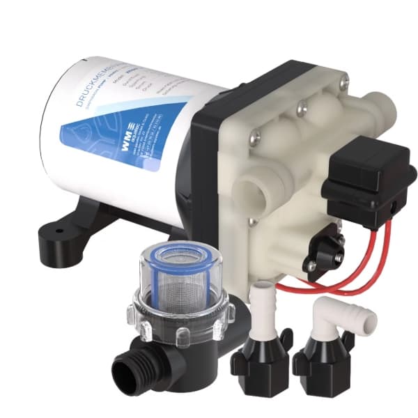 WM AQUATEC 4-kamer drukmembraanpomp 12 V, 11,6 l/min, 2,4 bar WM AQUATEC 4-Kammer-Druckmembranpumpe 12 V- 11-6 L-min- 2-4 bar - WMMP12-116