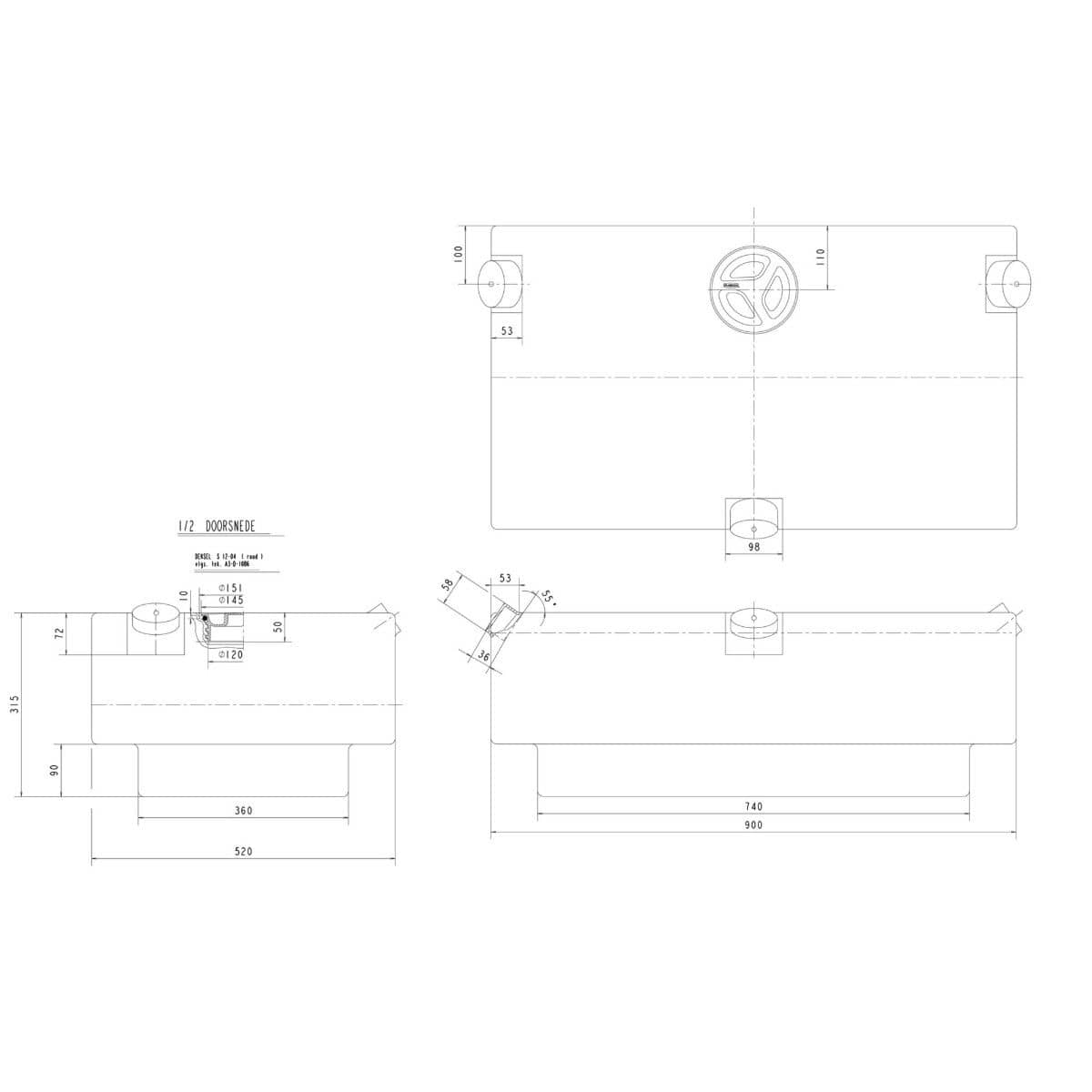 FUSION Frischwassertank Universal 124 L- 90x52x32 cm- Typ EV2201 – Hersteller-Art-Nr. EV 2201 BAA000