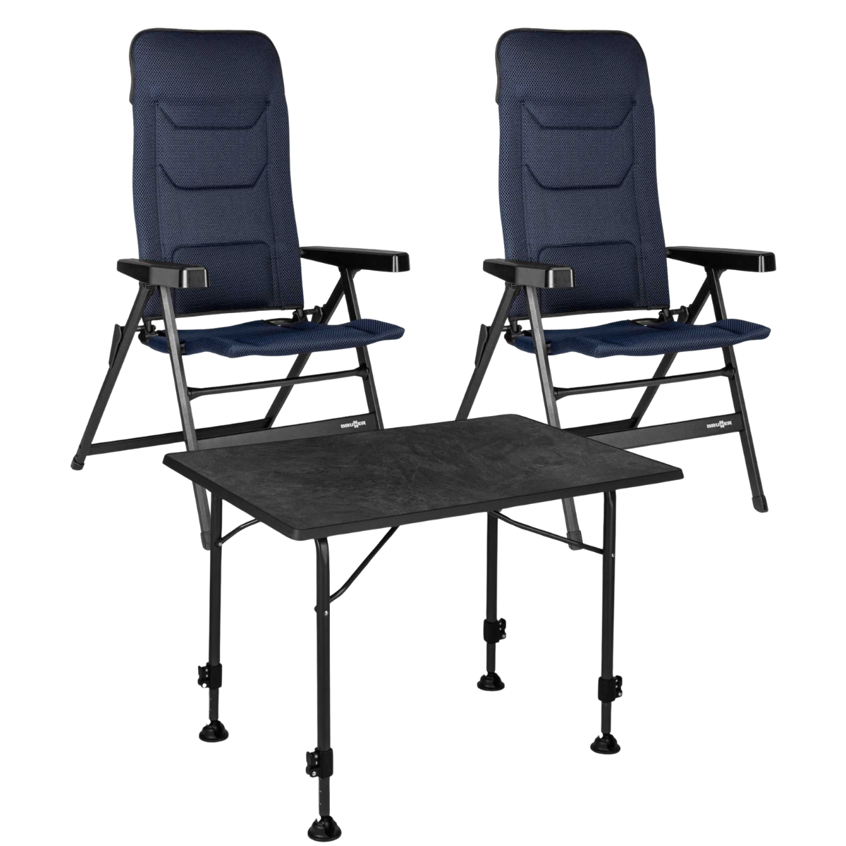 BRUNNER Campingstuhl REBEL 3D Pro - Medium Dunkelblau 2er-Set - Tisch LINEAR 80x60 cm Black - 0404002N-C51M 0406036N.C69