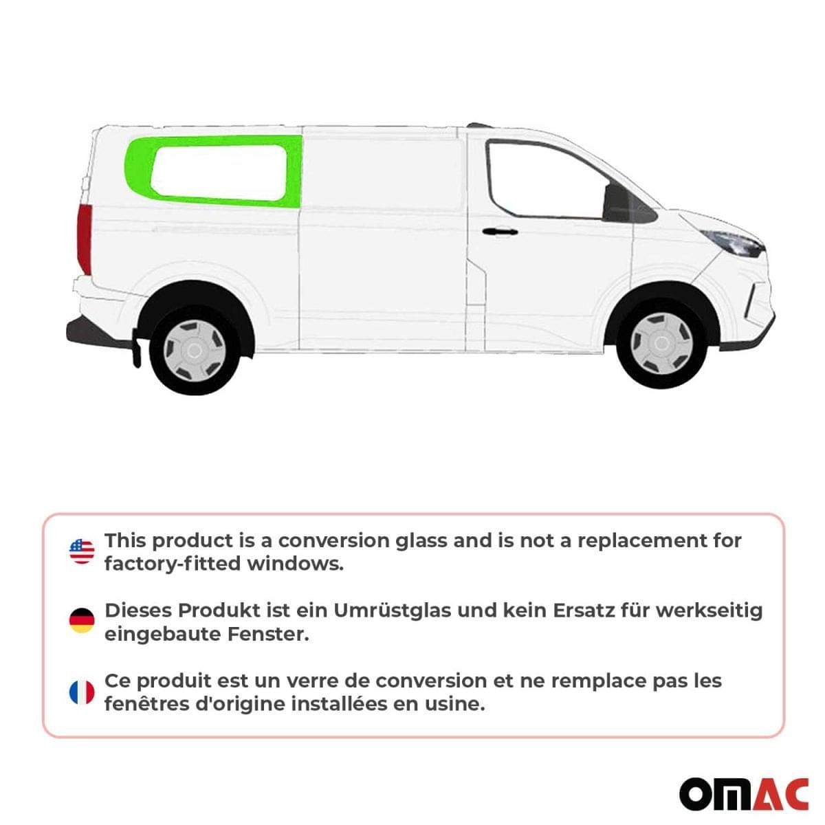 OMAC Seitenfenster Seitenscheibe Ford Transit Custom V710 L2 ab Bj. 2023 Hinten Rechts - 2659405L-1RSFR
