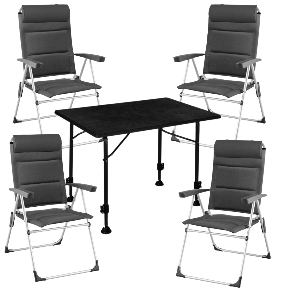 BRUNNER Campingstuhl ARAVEL CAMPER 4er-Set - Tisch LINEAR 115 Black - 0404093N-C25 0406031N.C69