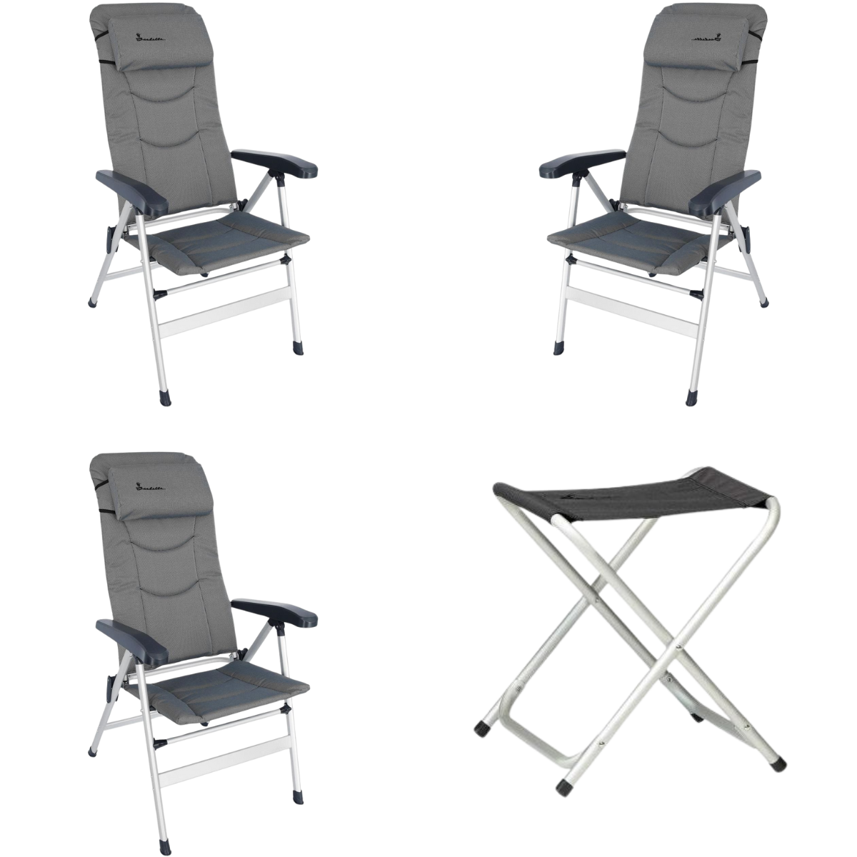 ISABELLA Campingstuhl Thor hellgrau 3er Set mit Hocker