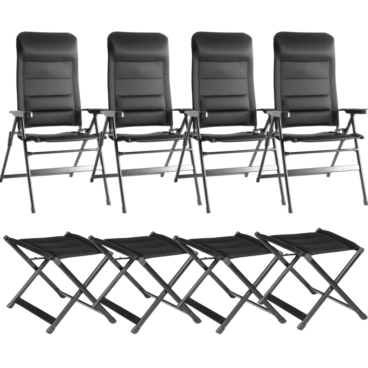 BRUNNER Campingstuhl ARAVEL 3D - L Schwarz mit freistehenden Beinauflagen 4er-Set - 0404065N-C09L 0404073N.C09