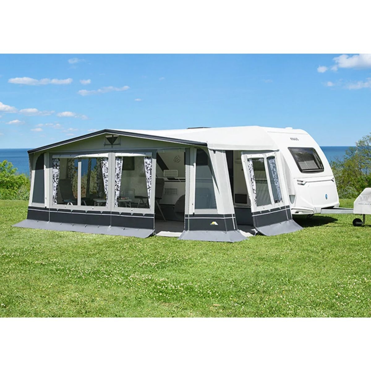 DWT Wohnwagen-Vorzelt DOMINO Gr. 14 Umlaufmass 941-970 cm Tiefe 250 cm mit 32 mm Alu-Gestaenge - 142114A32