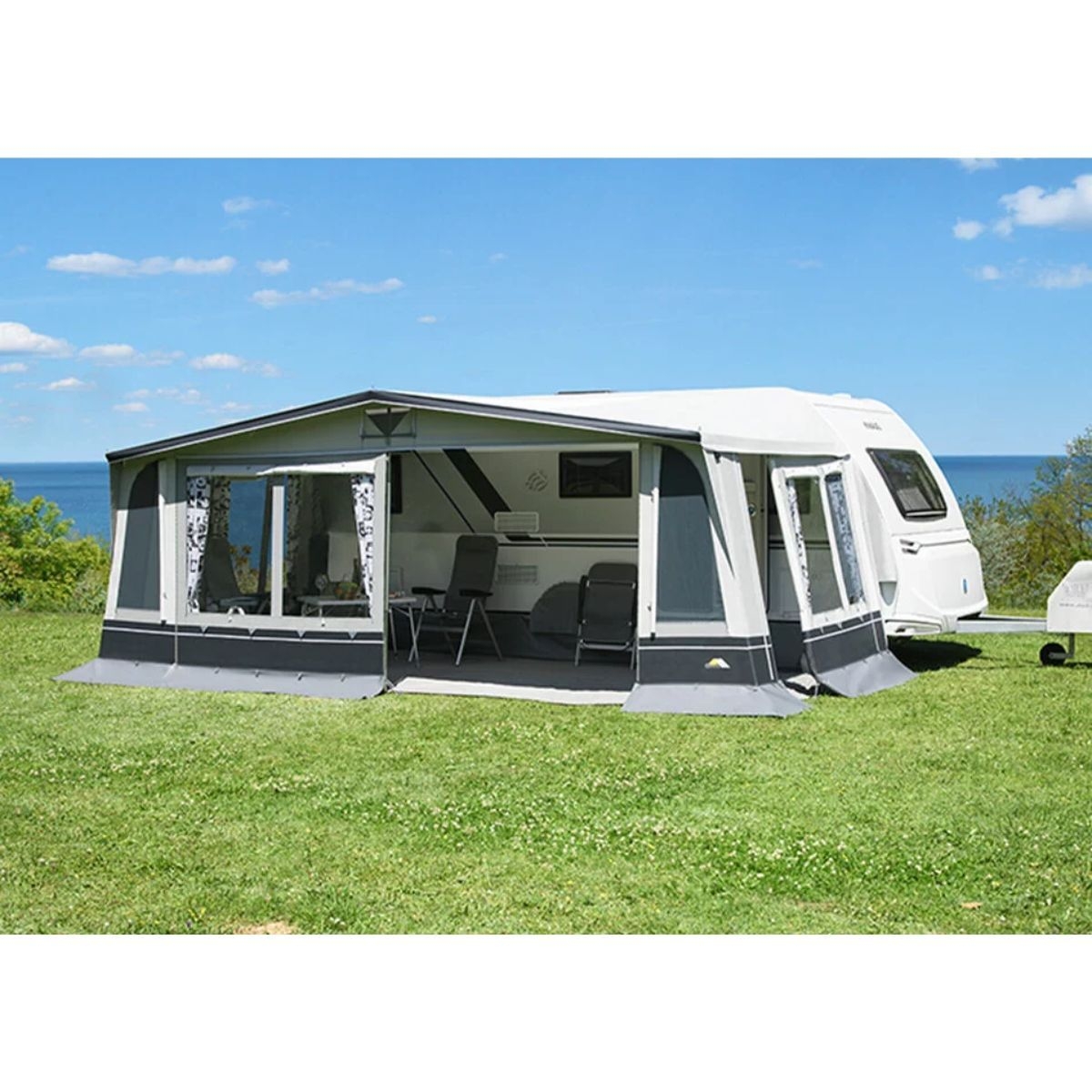 DWT Wohnwagen-Vorzelt DOMINO Gr. 19 Umlaufmass 1091-1120 cm Tiefe 280 cm mit 32 mm Alu-Gestaenge - 142139A32