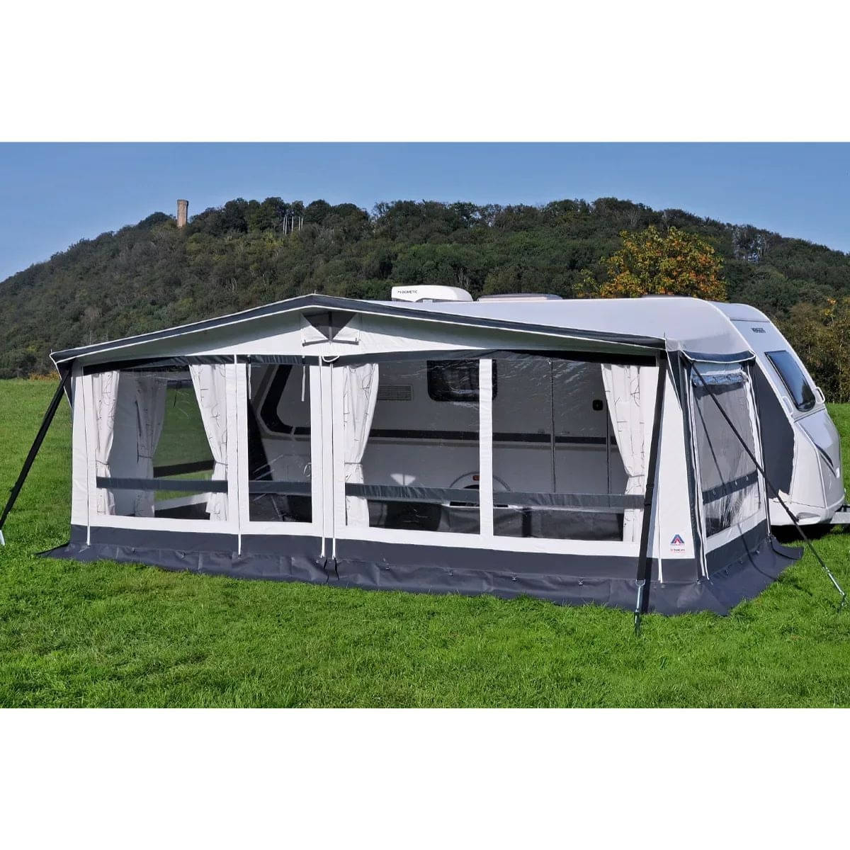 HAHN ZELTE Wohnwagen-Vorzelt MEIRA Gr. 12 Umlaufmass 1086-1120cm Tiefe 240cm 28mm Alu-Gestaenge - Z01053_12