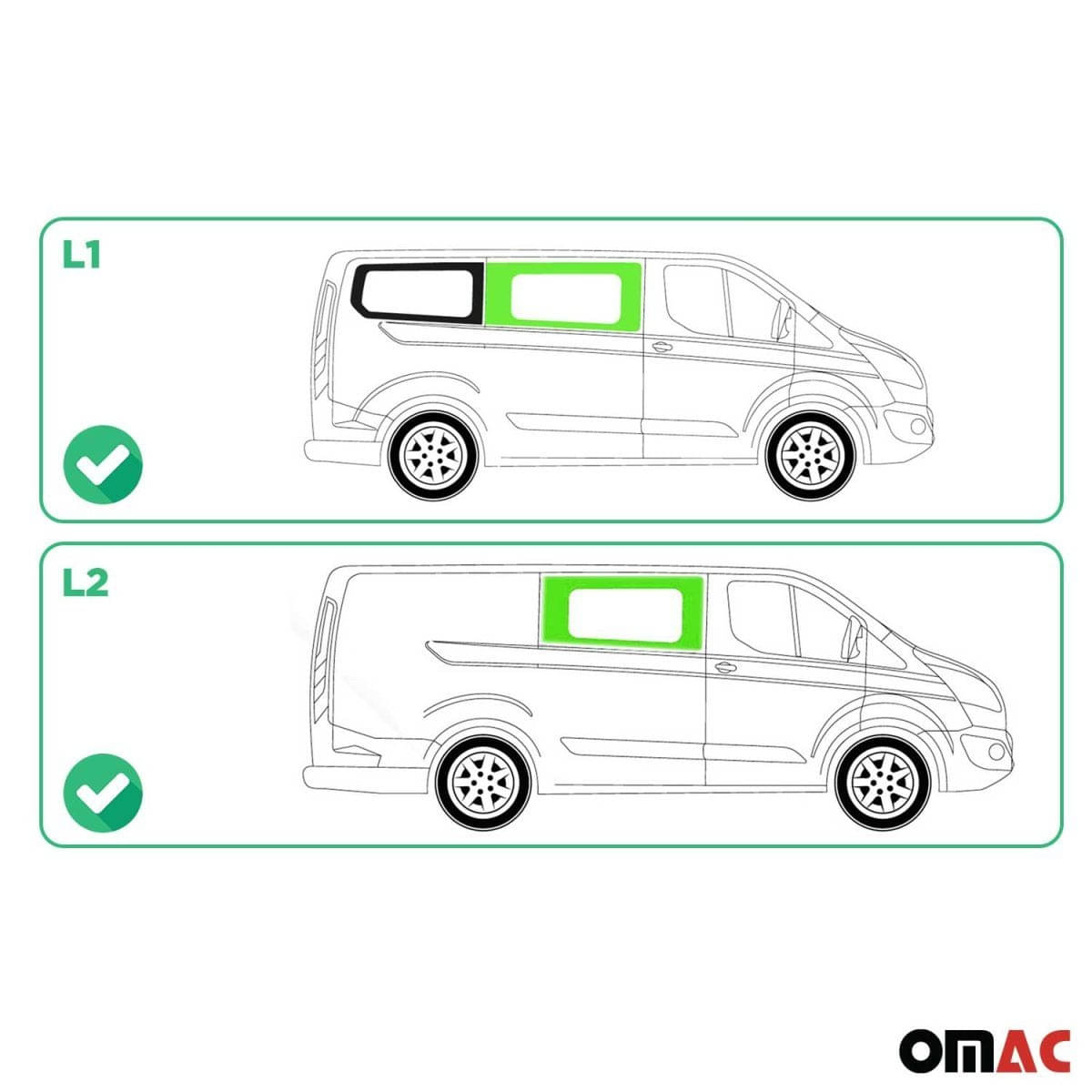 OMAC Seitenfenster Seitenscheibe Ford Transit Custom L1-L2 Bj. 2013-2023 Vorne Rechts - 2624405-1FSFR