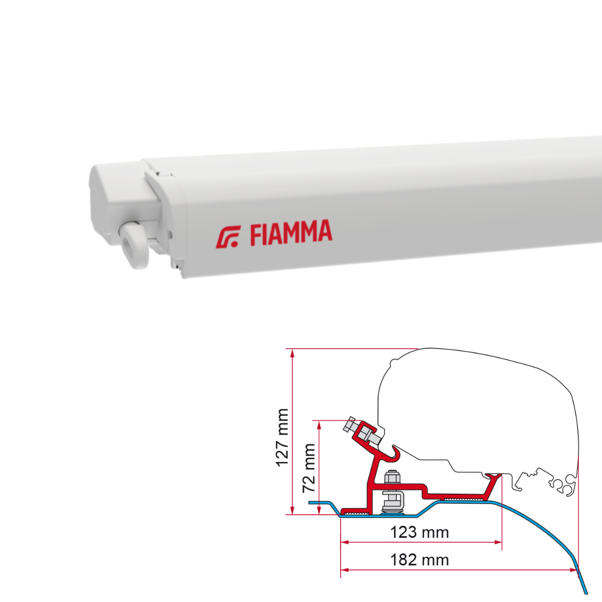 Markise FIAMMA F80 S 400 Royal grey Huis wit incl. Adapterkit Fiat Ducato Jumper Boxer H2 L4 vanaf Markise FIAMMA F80 S 400 Royal grey Gehaeuse weiss inkl. Adapterkit Fiat Ducato Jumper Boxer H2 L4 ab - 07830E01R 98655-904
