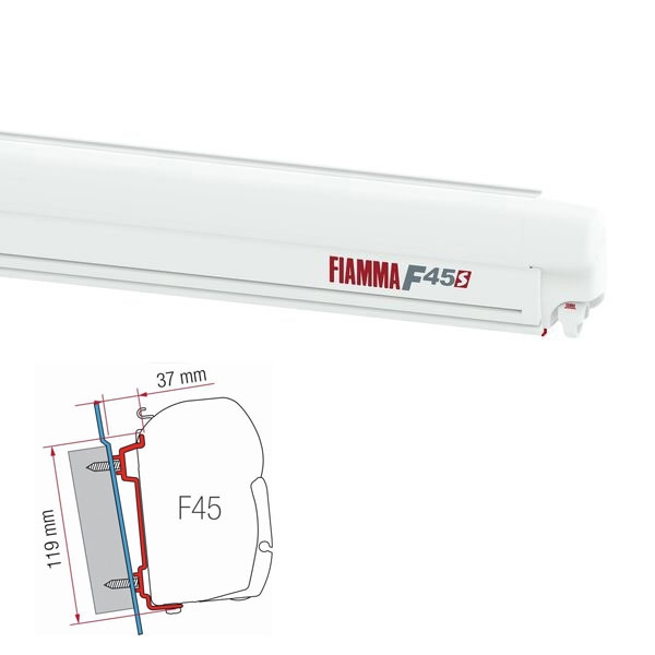 Markise FIAMMA F45 S 260 Royal grey Gehaeuse weiss inkl. Adapter Ford Transit H2 H3 L1