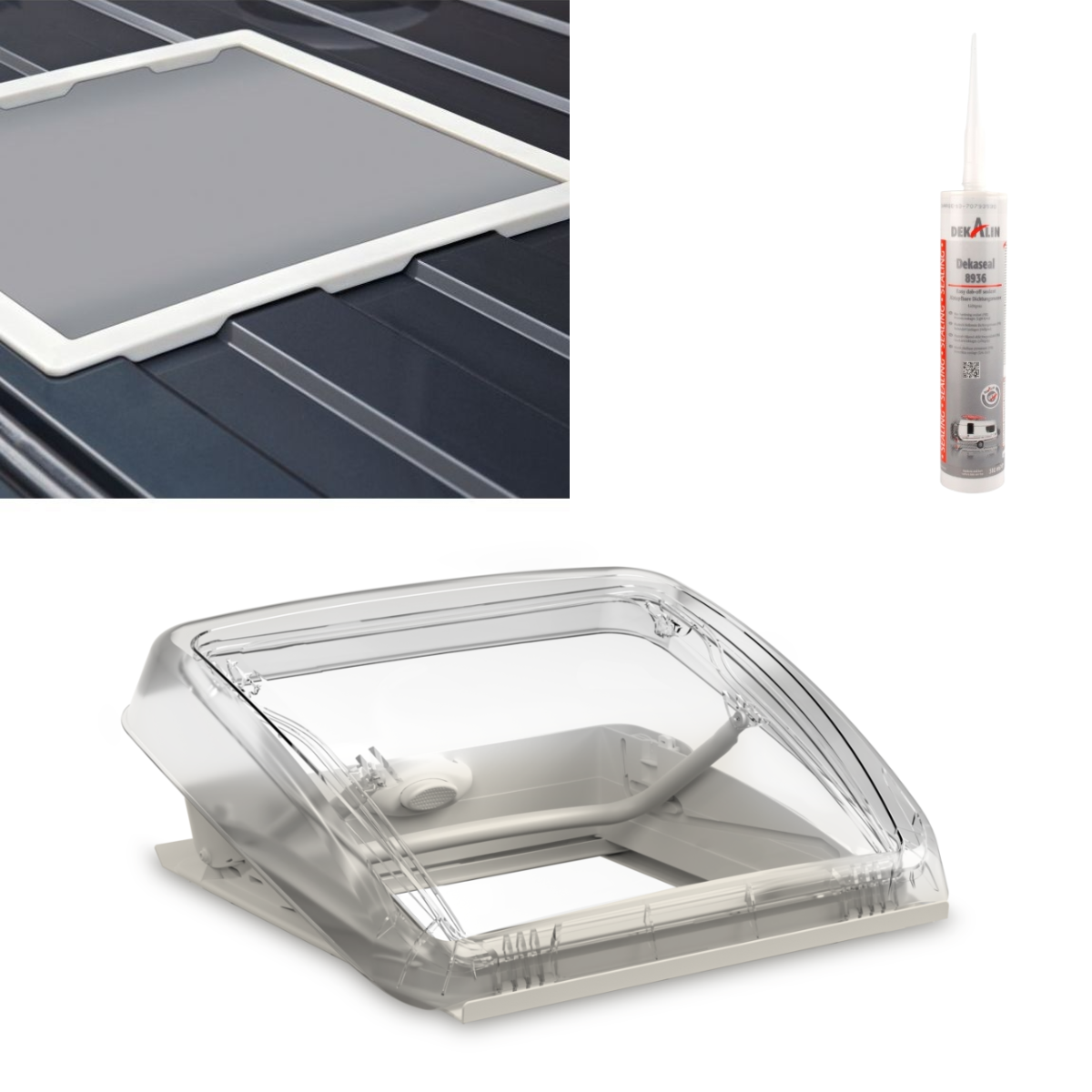 DOMETIC Mini Heki FL 40x40 cm Dachhaube Dachstaerke 25-42 mm ohne Zwangsentlueftung - Fiat Ducato-Set - 9620008620 9104114007