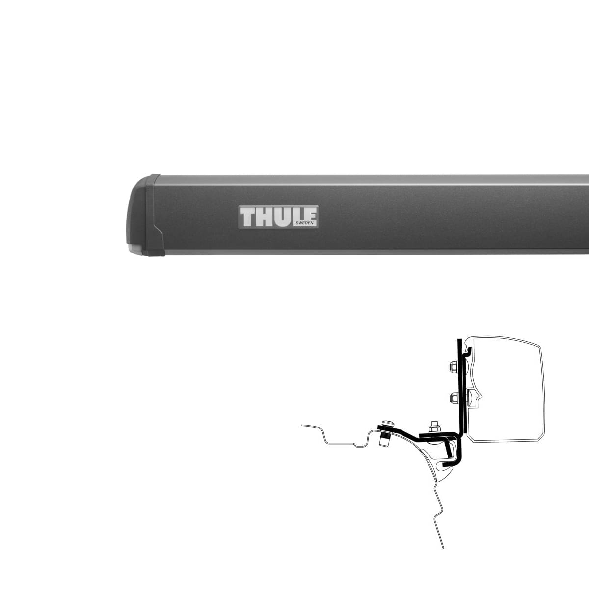 THULE Markise 3200 Mystic grau 300 cm Gehäuse anthrazit inkl. Adapter VW T5 T6 Brandrup Top Rail L2H THULE Omnistor Markise 3200 300 cm Gehaeuse anthrazit Tuch Mystic-Grau - 303018
