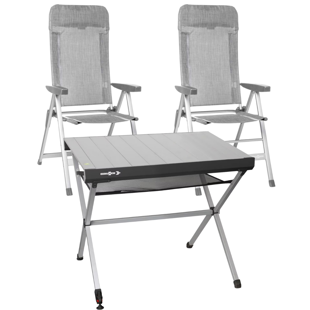 BRUNNER Campingstuhl SKYE Hellgrau 2er-Set - Rolltisch TITANIUM AXIA 2 104x62 cm - 0404063N.C53 0406097N