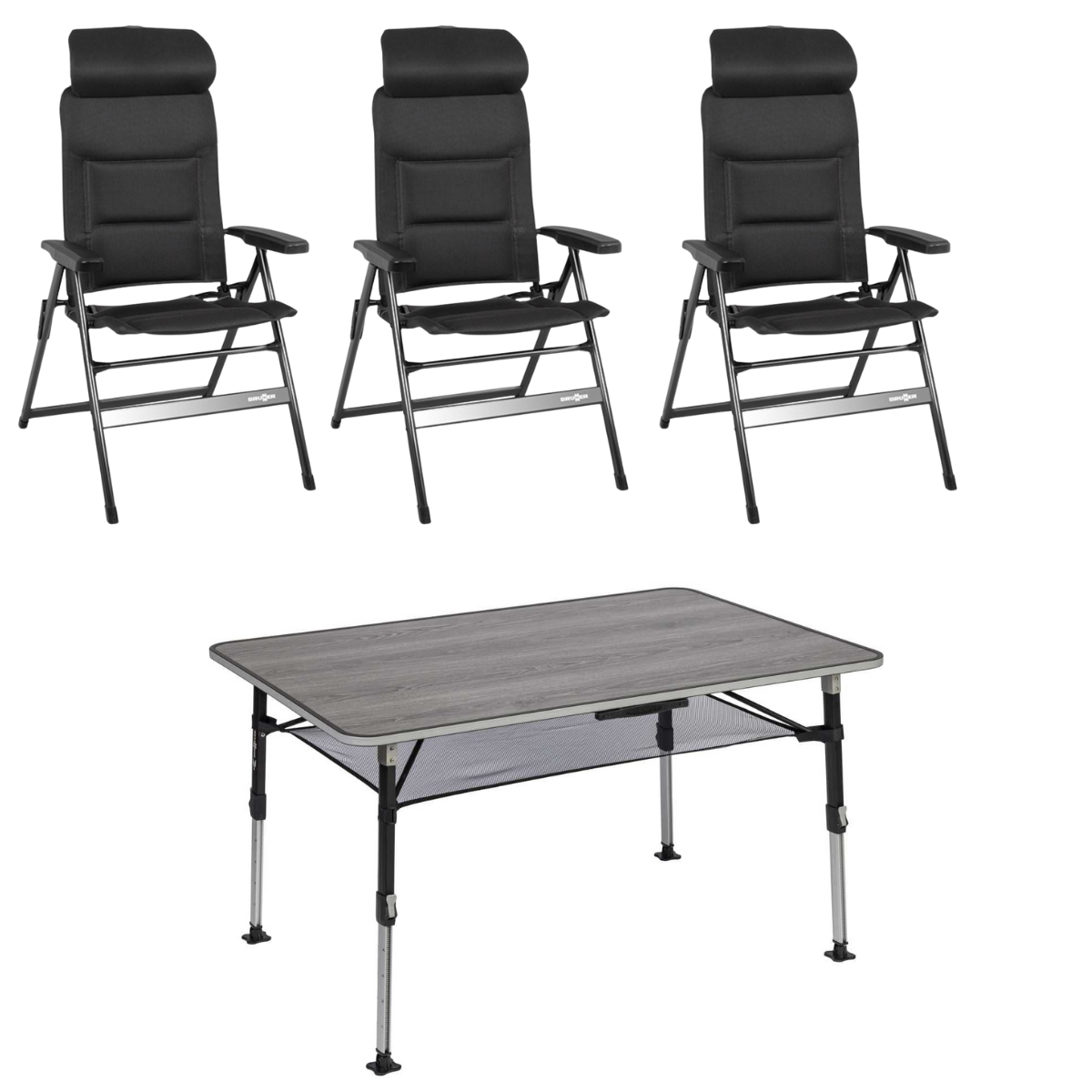 BRUNNER Campingstuhl ARAVEL H2L anthrazit 3er-Set - Tisch ELU NG 120 - 0404052N.C09 0406043N
