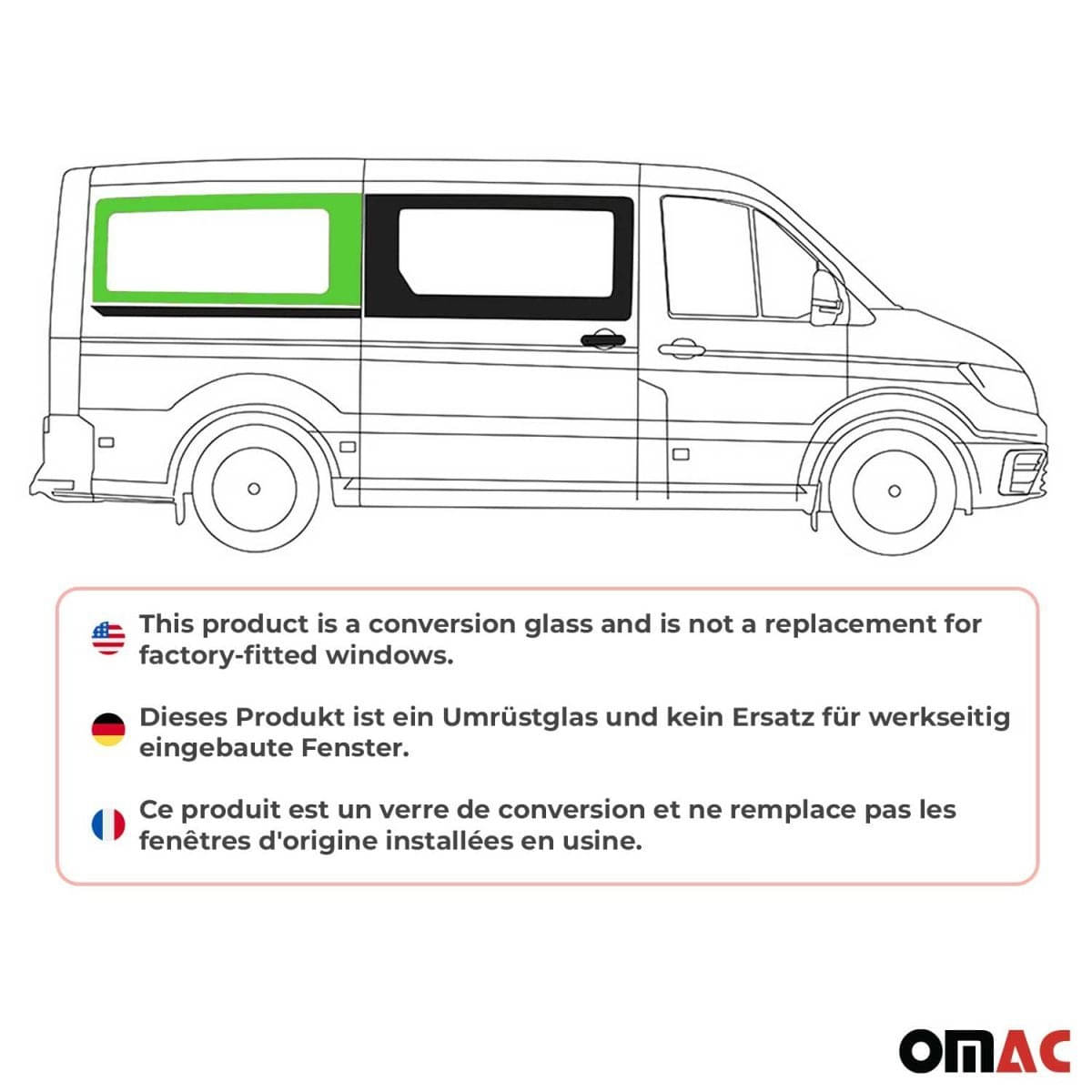 OMAC Seitenfenster Seitenscheibe VW Crafter L2 ab Bj. 2017 Hinten Rechts Schiebetür OMAC Seitenfenster Seitenscheibe VW Crafter L2 ab Bj. 2017 Hinten Rechts Schiebetuer - 7556405-1RSDFR
