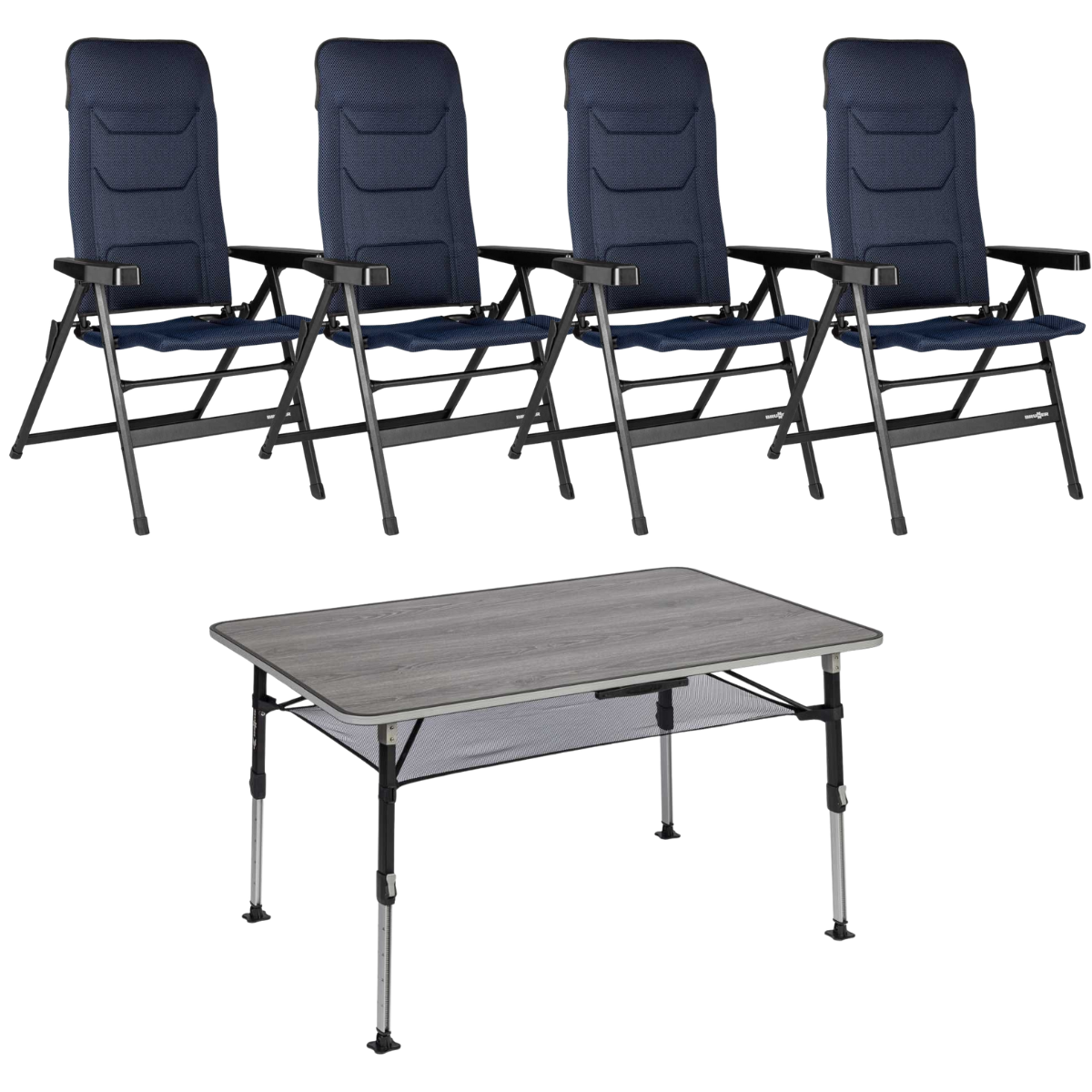 BRUNNER Campingstuhl REBEL 3D Pro - Medium Dunkelblau 4er-Set - Tisch ELU NG 120x80 cm - 0404002N.C51M 0406043N
