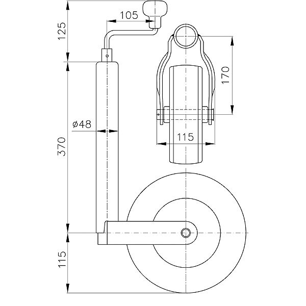 Winterhoff Deichsellaufrad 225 x 70 mm Stahlblech Vollgummi 5-9 kg