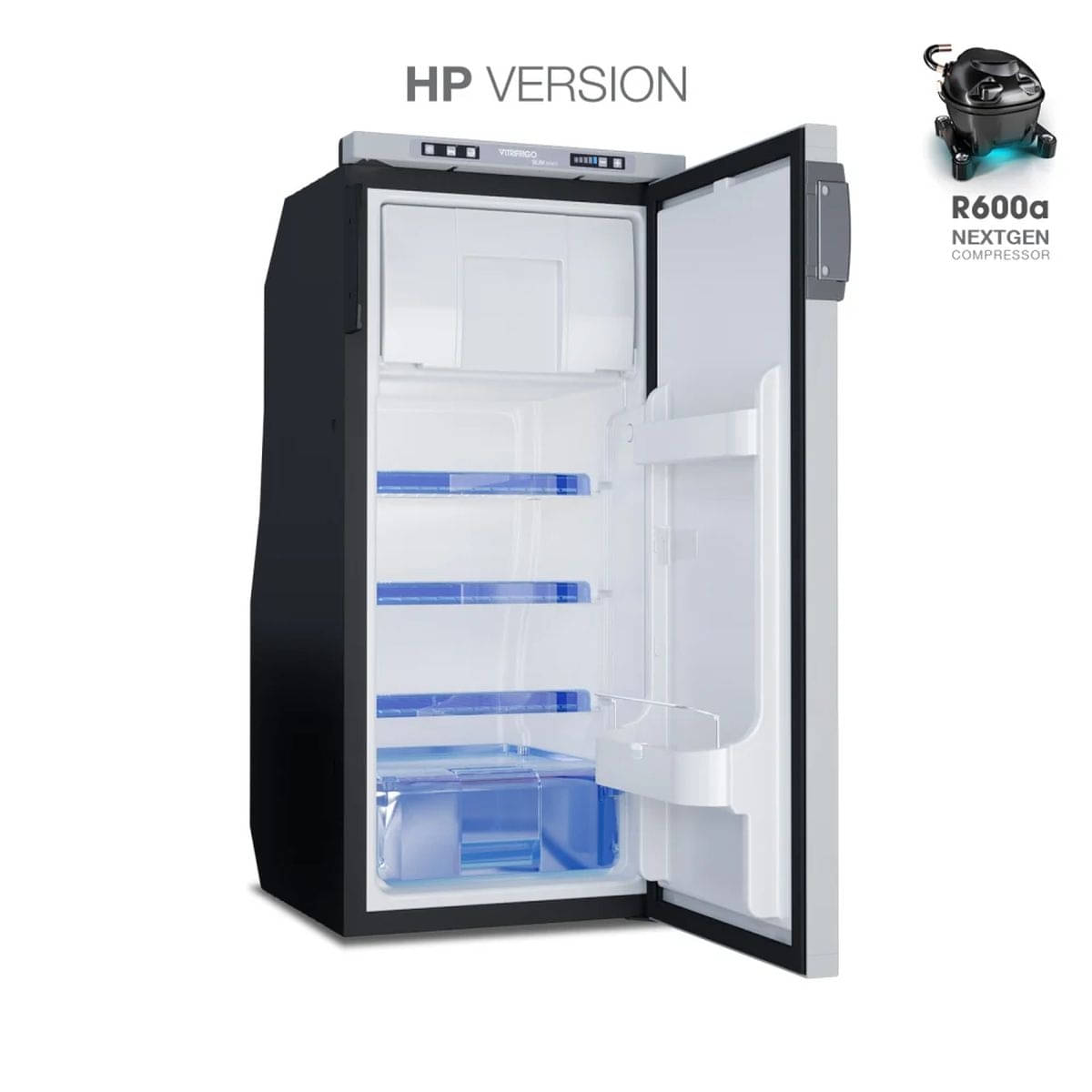 VITRIFRIGO Kompressor-Kuehlschrank Slim C90 CHR 12-24 V 82 L mit Gefrierfach Hellgrau glaenzend