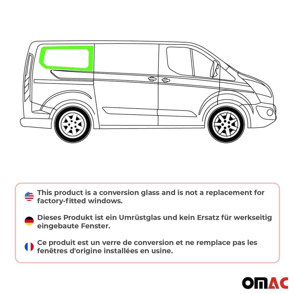 OMAC Seitenfenster Schiebefenster Ford Transit Custom L1 Bj. 2013-2023 Hinten Rechts Schiebetuer - 2624405-1RSDFR