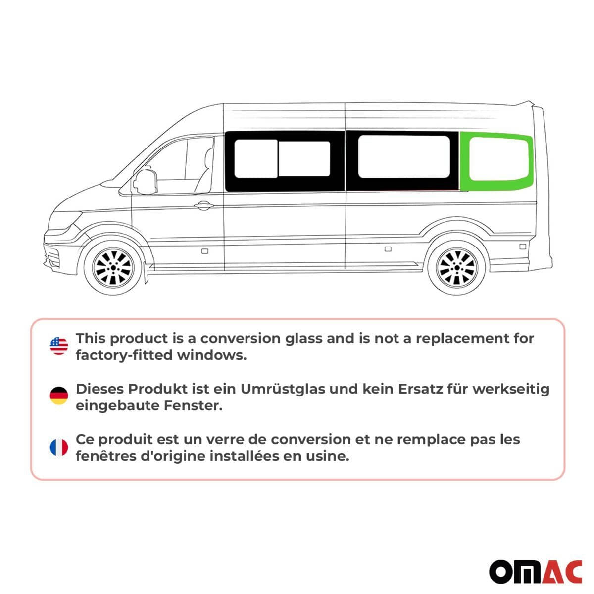 OMAC Seitenfenster Seitenscheibe VW Crafter L3 ab Bj. 2017 Hinten Links OMAC Seitenfenster Seitenscheibe VW Crafter L3 ab Bj. 2017 Hinten Links - 7556405L-1RSFL