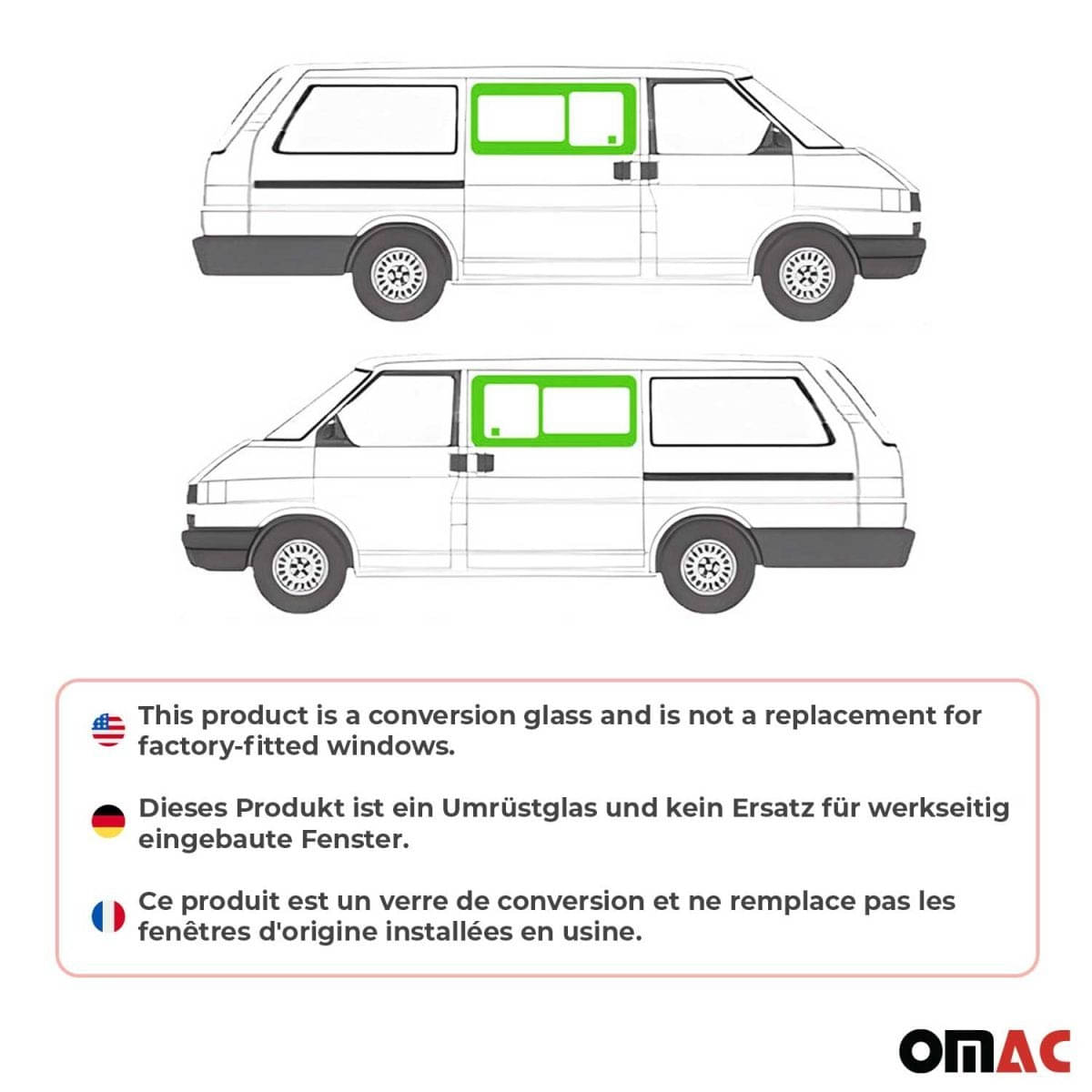 OMAC Seitenfenster Schiebefenster für VW T4 L1/L2 Bj. 1990-2003 2er-Set Vorne Links/Rechts OMAC Seitenfenster Schiebefenster fuer VW T4 L1-L2 Bj. 1990-2003 2er-Set Vorne Links-Rechts - G002399