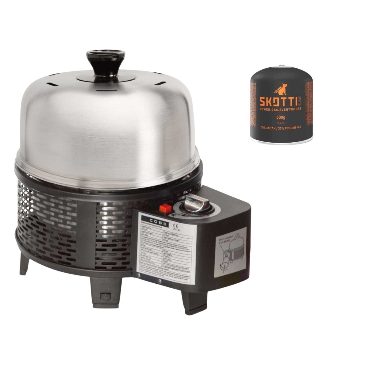 COBB Pro Gas Black und Grillplatte und Skotti Gaskartusche