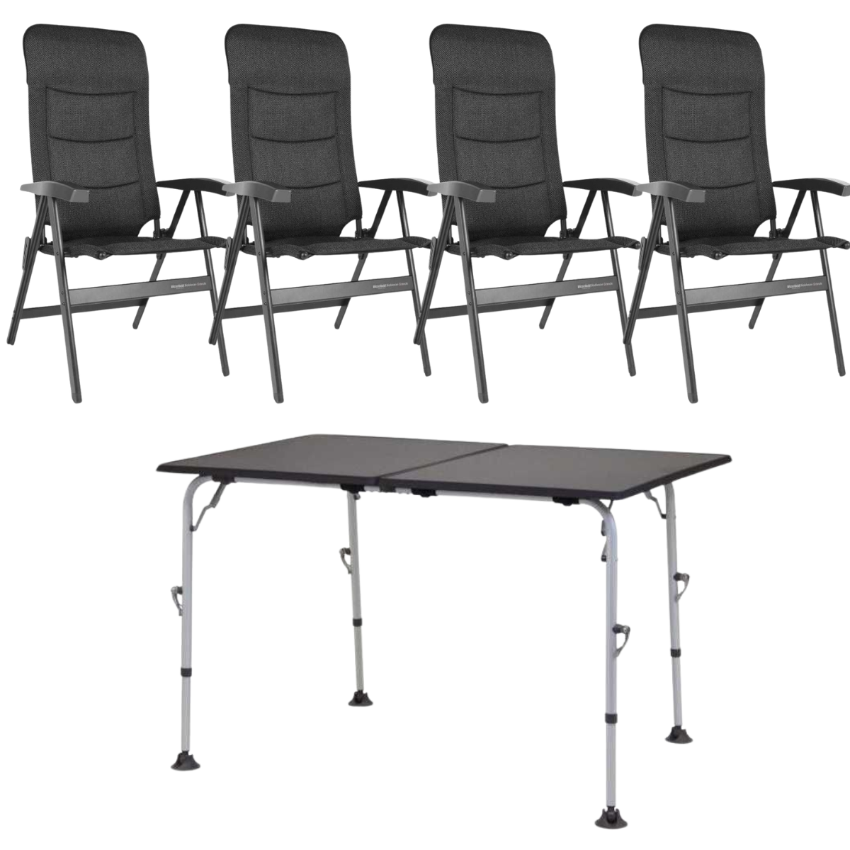 WESTFIELD Campingstuhl Noblesse Grande brown melange 4er-Set - Tisch AIRCOLITE TWIN 120x80 cm black - 101-102 BM 201-17301