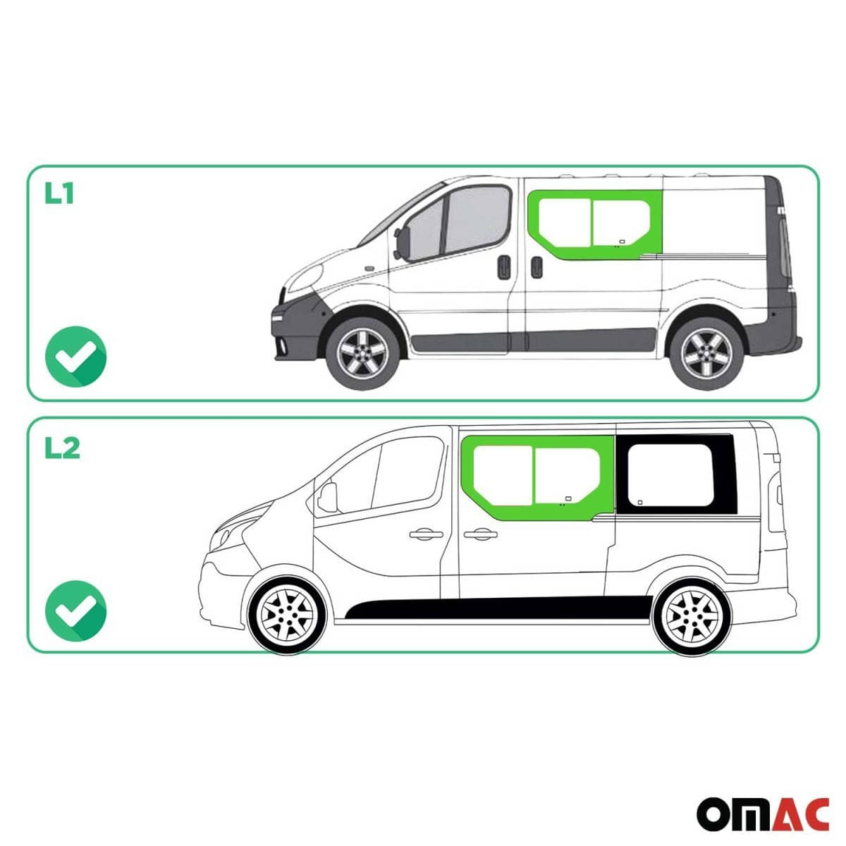 OMAC Seitenfenster Schiebefenster Nissan Primastar L1-L2 Bj. 2001-2014 Schiebetuer Links - 6121405-1FSDSL