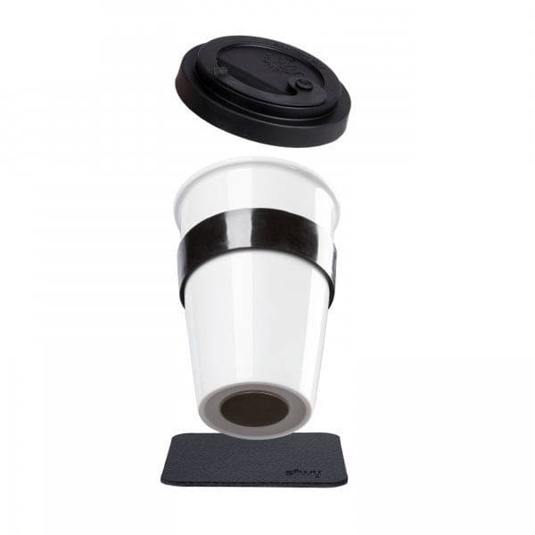 SILWY Porzellan TO GO CUP inkl. Untersetzer BLACK S038-1403-1-B
