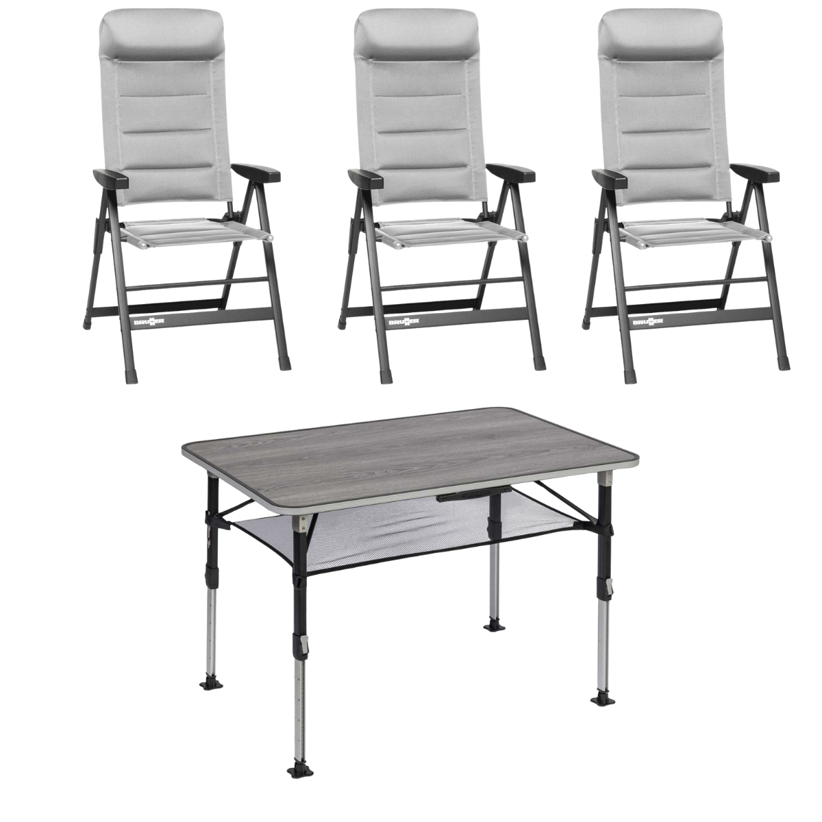 BRUNNER Campingstuhl SKYE 3D Hellgrau 3er-Set - Tisch ELU NG 100x68 cm - 0404063N.C06 0406040N