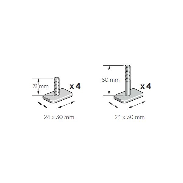 Thule T-track Adapter - 889600 - THULE 889-6 T-Track Adapter 30 x 24 mm fuer Skitraeger SnowPack