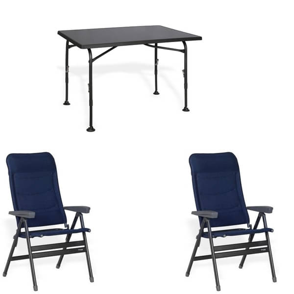 Set 1 Tisch WESTFIELD Aircolite 120 Black Edition Tisch 120 x 80 cm - Performance Series - 201-27251 und 2 Stuehle WESTFIELD Advancer XL Stuhl dark blue - Performance Series - 201-883 DB